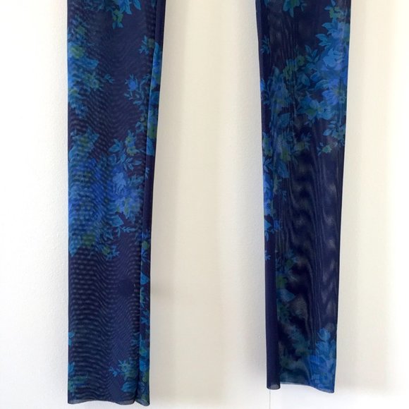GANNI - Blue Floral Sheer Leggings - Sky Captain Printed Mesh - S - Picture 12 of 12